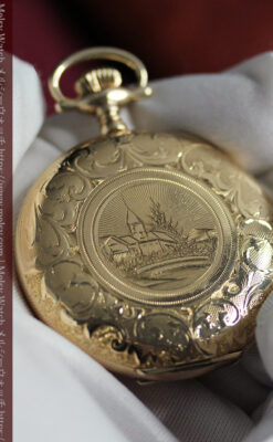 薄桃色の金彩文字盤 エルジンの大型アンティーク懐中時計 【1911年頃】-P2361-19