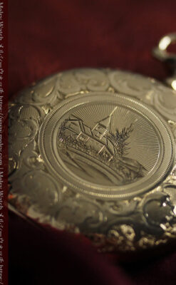 薄桃色の金彩文字盤 エルジンの大型アンティーク懐中時計 【1911年頃】-P2361-2