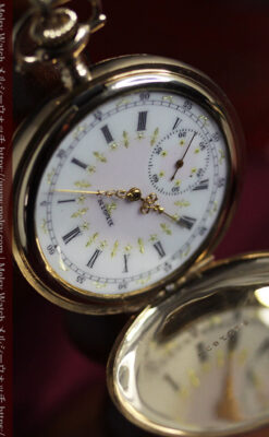 薄桃色の金彩文字盤 エルジンの大型アンティーク懐中時計 【1911年頃】-P2361-20