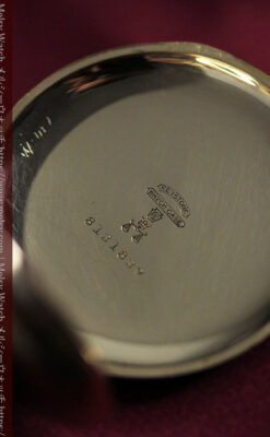 薄桃色の金彩文字盤 エルジンの大型アンティーク懐中時計 【1911年頃】-P2361-21