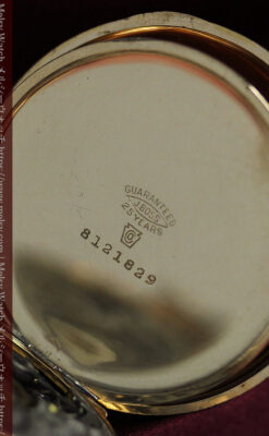 薄桃色の金彩文字盤 エルジンの大型アンティーク懐中時計 【1911年頃】-P2361-23