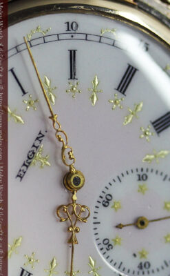 薄桃色の金彩文字盤 エルジンの大型アンティーク懐中時計 【1911年頃】-P2361-24