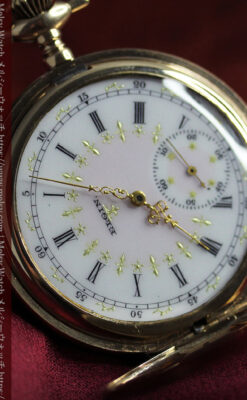 薄桃色の金彩文字盤 エルジンの大型アンティーク懐中時計 【1911年頃】-P2361-4