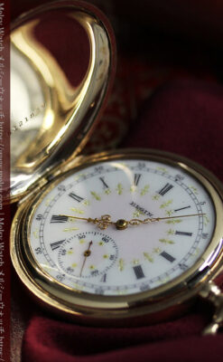 薄桃色の金彩文字盤 エルジンの大型アンティーク懐中時計 【1911年頃】-P2361-6