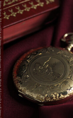 薄桃色の金彩文字盤 エルジンの大型アンティーク懐中時計 【1911年頃】-P2361-7