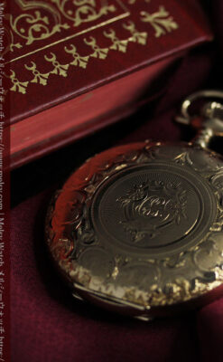 薄桃色の金彩文字盤 エルジンの大型アンティーク懐中時計 【1911年頃】-P2361-8