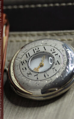 大型のハーフハンター ロンジンのアンティーク銀無垢懐中時計 【1896年製】-P2362-12