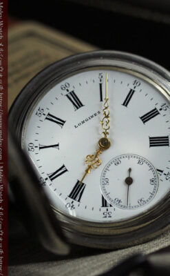 大型のハーフハンター ロンジンのアンティーク銀無垢懐中時計 【1896年製】-P2362-15