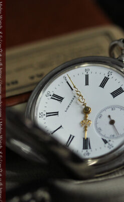 大型のハーフハンター ロンジンのアンティーク銀無垢懐中時計 【1896年製】-P2362-16