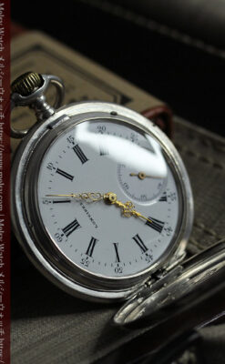 大型のハーフハンター ロンジンのアンティーク銀無垢懐中時計 【1896年製】-P2362-17