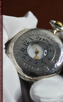 大型のハーフハンター ロンジンのアンティーク銀無垢懐中時計 【1896年製】-P2362-22