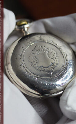 大型のハーフハンター ロンジンのアンティーク銀無垢懐中時計 【1896年製】-P2362-23