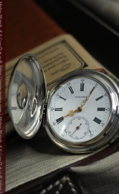 大型のハーフハンター ロンジンのアンティーク銀無垢懐中時計 【1896年製】-P2362-5