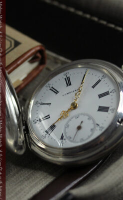 大型のハーフハンター ロンジンのアンティーク銀無垢懐中時計 【1896年製】-P2362-6