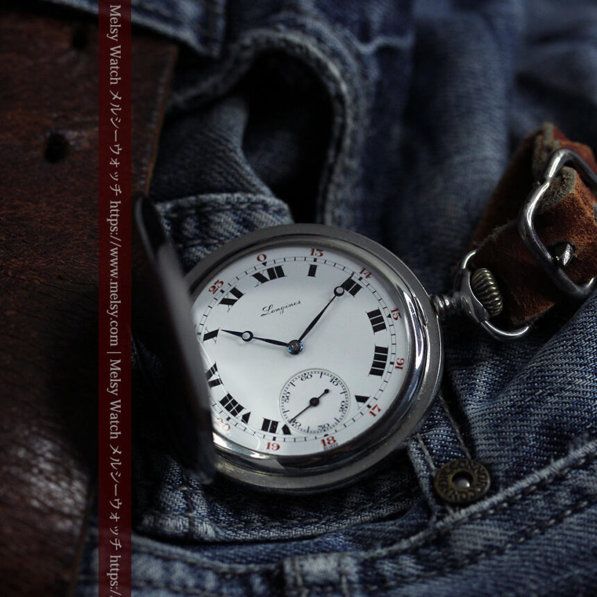 渋さが魅力のロンジンのアンティーク懐中時計 【1918年製】ハンターケース-P2364-1