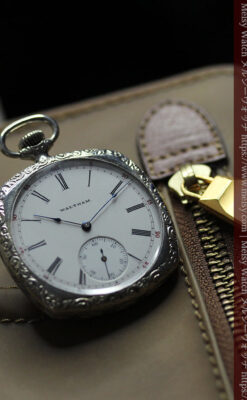 ウォルサムの丸みを帯びた四角形のアンティーク懐中時計【1926年頃】-P2365-2