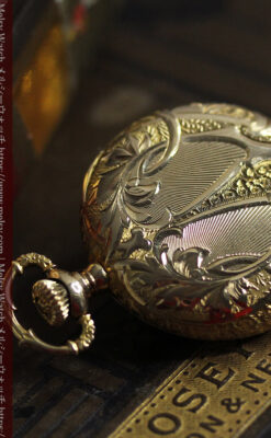 勢いのある装飾が美しいウォルサムの金無垢アンティーク懐中時計 【1900年頃】-P2366-11