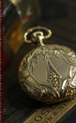 勢いのある装飾が美しいウォルサムの金無垢アンティーク懐中時計 【1900年頃】-P2366-12
