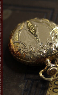 勢いのある装飾が美しいウォルサムの金無垢アンティーク懐中時計 【1900年頃】-P2366-13