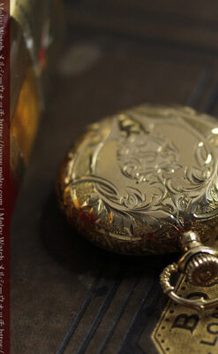 勢いのある装飾が美しいウォルサムの金無垢アンティーク懐中時計 【1900年頃】-P2366-14