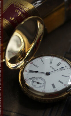 勢いのある装飾が美しいウォルサムの金無垢アンティーク懐中時計 【1900年頃】-P2366-20