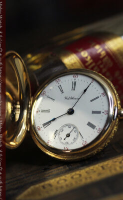 勢いのある装飾が美しいウォルサムの金無垢アンティーク懐中時計 【1900年頃】-P2366-7