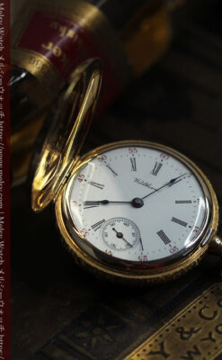 勢いのある装飾が美しいウォルサムの金無垢アンティーク懐中時計 【1900年頃】-P2366-8