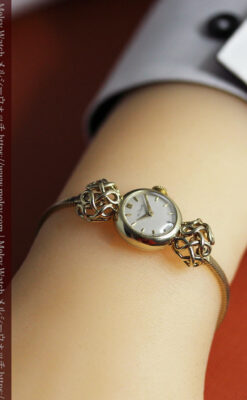 ジャガールクルト 華のある女性用金無垢アンティーク腕時計 【1950年頃】-W1622-19