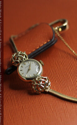 ジャガールクルト 華のある女性用金無垢アンティーク腕時計 【1950年頃】-W1622-7