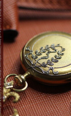 ミル打ちとダイヤの美しい装飾 ロンジンの18金無垢アンティーク懐中時計 【1909年製】真珠ピン付き-P2370-16