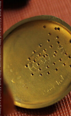 ミル打ちとダイヤの美しい装飾 ロンジンの18金無垢アンティーク懐中時計 【1909年製】真珠ピン付き-P2370-20