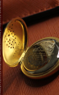 ミル打ちとダイヤの美しい装飾 ロンジンの18金無垢アンティーク懐中時計 【1909年製】真珠ピン付き-P2370-21