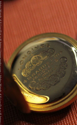 ミル打ちとダイヤの美しい装飾 ロンジンの18金無垢アンティーク懐中時計 【1909年製】真珠ピン付き-P2370-22