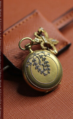 ミル打ちとダイヤの美しい装飾 ロンジンの18金無垢アンティーク懐中時計 【1909年製】真珠ピン付き-P2370-7