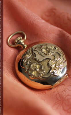 美しい女性の横顔 ウォルサムのアンティーク懐中時計 【1906年頃】ブローチ付き-P2371-10