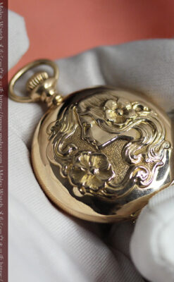 美しい女性の横顔 ウォルサムのアンティーク懐中時計 【1906年頃】ブローチ付き-P2371-14