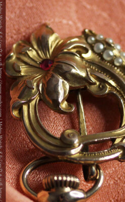 美しい女性の横顔 ウォルサムのアンティーク懐中時計 【1906年頃】ブローチ付き-P2371-17