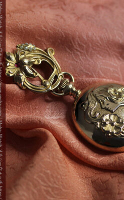 美しい女性の横顔 ウォルサムのアンティーク懐中時計 【1906年頃】ブローチ付き-P2371-4