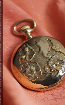 美しい女性の横顔 ウォルサムのアンティーク懐中時計 【1906年頃】ブローチ付き-P2371-5