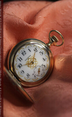 美しい女性の横顔 ウォルサムのアンティーク懐中時計 【1906年頃】ブローチ付き-P2371-6