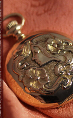 美しい女性の横顔 ウォルサムのアンティーク懐中時計 【1906年頃】ブローチ付き-P2371-8