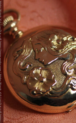 美しい女性の横顔 ウォルサムのアンティーク懐中時計 【1906年頃】ブローチ付き-P2371-9