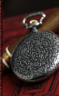 黒と銀の美しい装飾と色使い ロンジンの銀無垢アンティーク懐中時計 【1899年製】-P2372-12