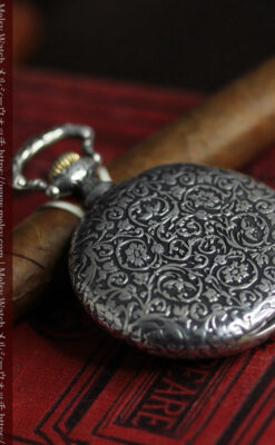 黒と銀の美しい装飾と色使い ロンジンの銀無垢アンティーク懐中時計 【1899年製】-P2372-7