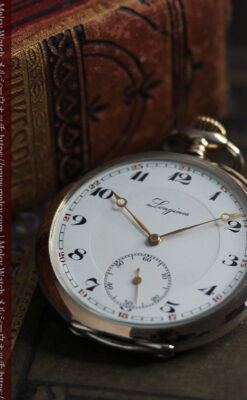 ロンジン昔の雰囲気そのままに ローズ色の銀無垢アンティーク懐中時計 【1936年製】-P2374-1