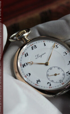 ロンジン昔の雰囲気そのままに ローズ色の銀無垢アンティーク懐中時計 【1936年製】-P2374-12