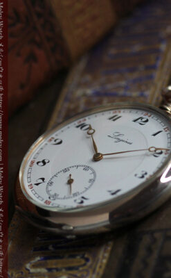 ロンジン昔の雰囲気そのままに ローズ色の銀無垢アンティーク懐中時計 【1936年製】-P2374-16