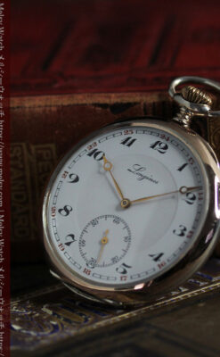 ロンジン昔の雰囲気そのままに ローズ色の銀無垢アンティーク懐中時計 【1936年製】-P2374-6