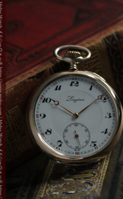 ロンジン昔の雰囲気そのままに ローズ色の銀無垢アンティーク懐中時計 【1936年製】-P2374-7