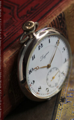 ロンジン昔の雰囲気そのままに ローズ色の銀無垢アンティーク懐中時計 【1936年製】-P2374-8